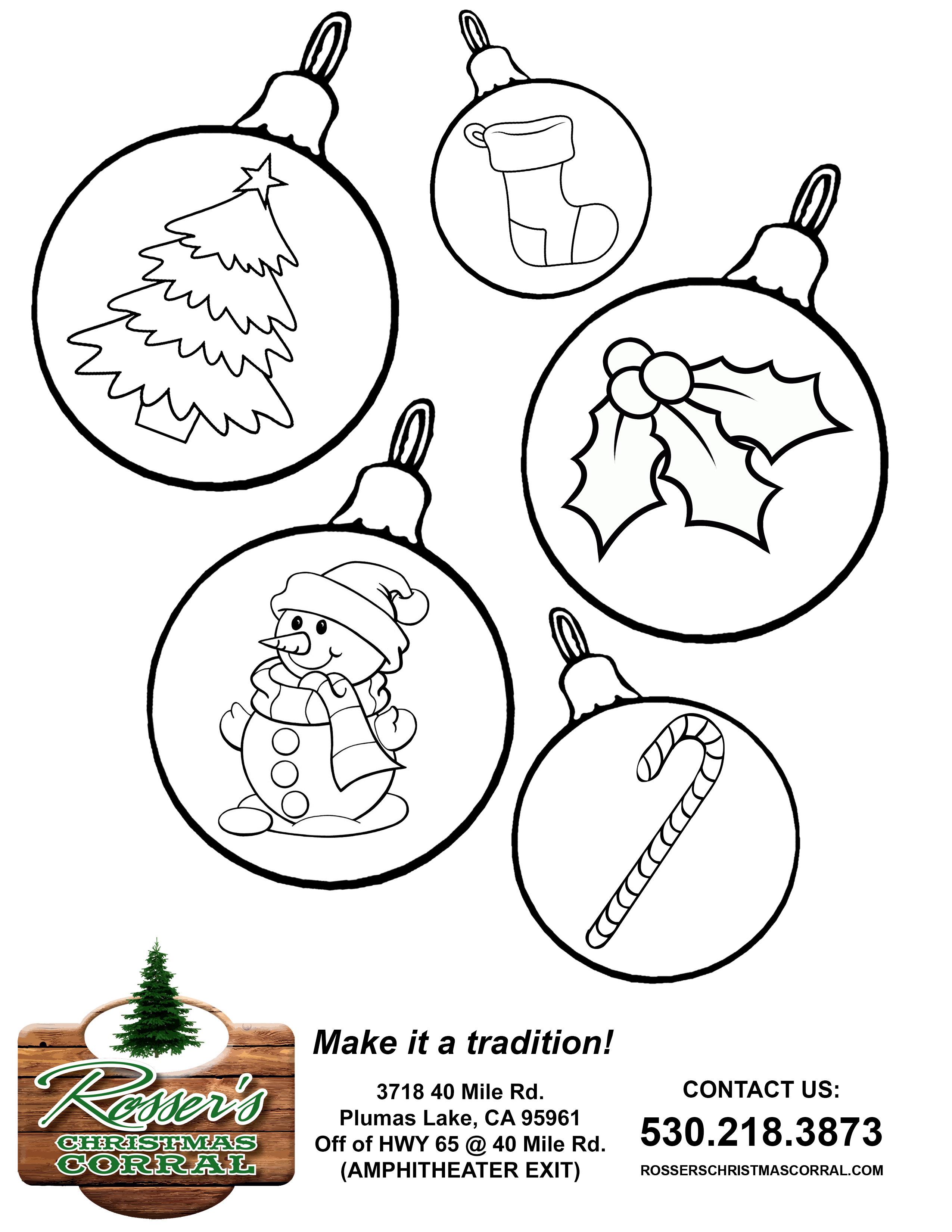 Rossers Christmas Tree Ornament Coloring Sheet